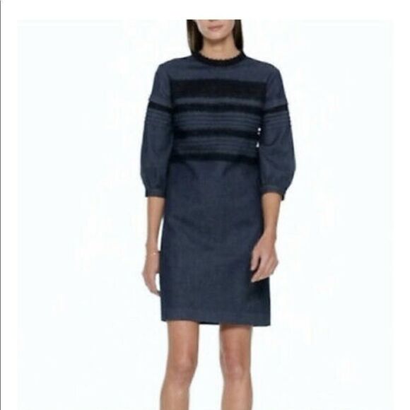 BANANA REPUBLIC |  Blue Denim Pintuck & Lace Pockets Shift Dress | 4 - Picture 1 of 6